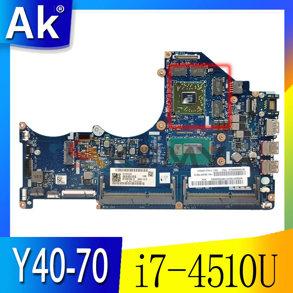 Akemy ZIVY1 LA-B131P для lenovo Y40-70 Материнская плата ноутбука SR1EB i7-4510U с высоким разрешением