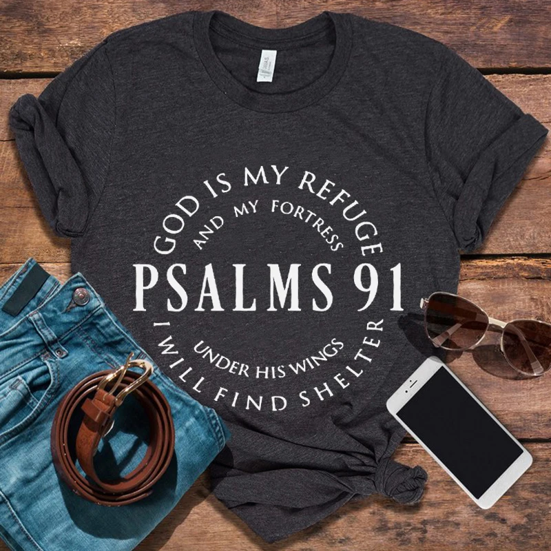 Christian T Shirt Blessed Women Clothing Religious Tee Hymn Tops Christ Jesus Shirt Jesus Love Tee Psalms 91 Punk Clothes L black t shirt