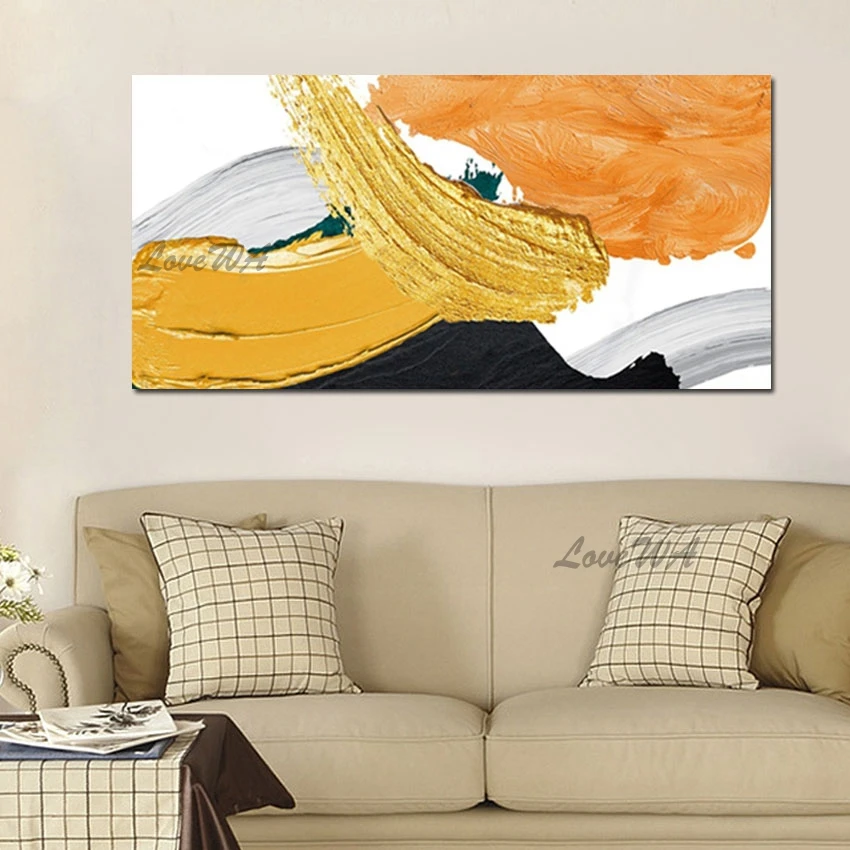 

Bright Color Large Abstract Gold Foil Design Canvas Oil Painting Modern Home Decoration Wall Art Pieces Hanging Picture Framless