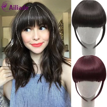 

AILIADE Short Front Blunt Bangs Clip in Bang Fringe Hair Extensions Straight Synthetic Fiber Fake Hairpiece Gold Black Brown Red