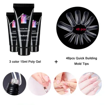 

Nail Art Sets Kits 3 Color 15ml Poly Gel 48pcs Quick Building Mold Tips Lasting Finger Nail Crystal Jelly Uv Lamp Extension Set