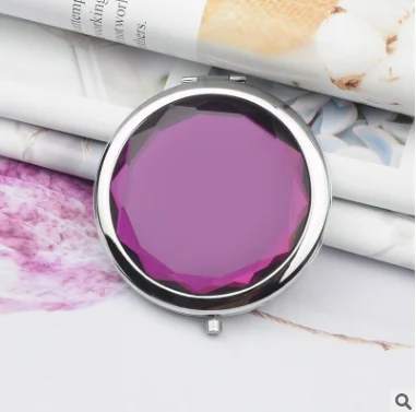 purple Хрустальные декоративные зеркала двухсторонние портативные 1X/2X подарочные зеркала для макияжа двухстороннее складное металлическое маленькое зеркало для макияжа - Цвет: purple