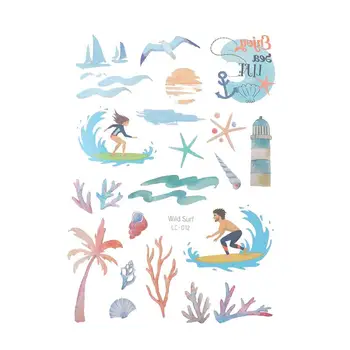 

5 Sheets Temporary Tattoo Waterproof Self-adhesive Hawaiian Theme Cartoon Stickers Decals for Hawaii Party Kids and Adults