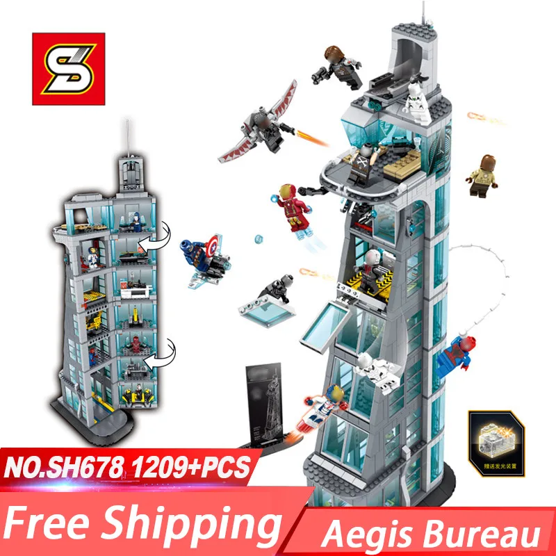 

SH678 Avenger Super Hero Attack on Avengers Tower Aegis Bureau Building Block Toys Compatible With 76038 Super Heroes
