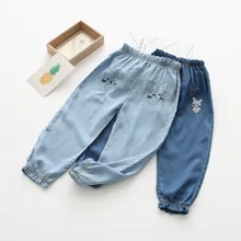 Летние эластичные леггинсы в Корейском стиле с вышитыми мультяшными героями детская одежда 30608