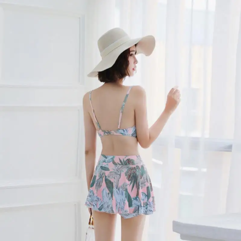 

Plus-sized Women's Swimming Pool Bathing Suit Women's Beach Skirt Immortal Seaside Split Type with Chest Pad Pink Junior High Sc