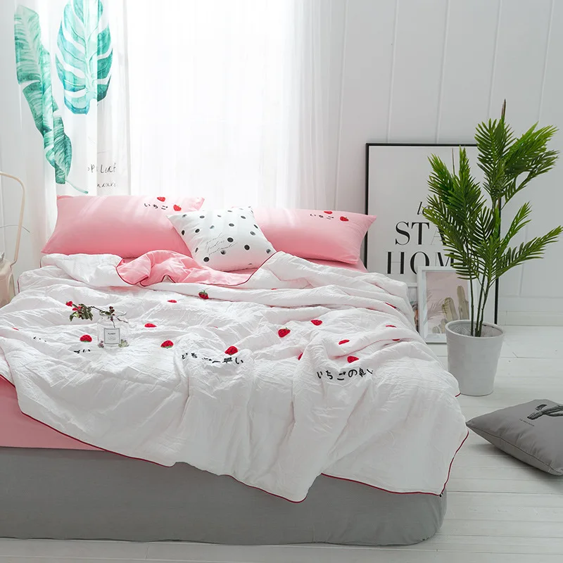 

New Style Towel Embroidery Washed Cotton Summer Quilt Simple INS-Style Thin Blanket Single Double Summer Blanket Airable Cover
