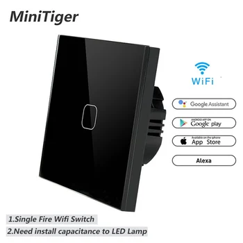 

Minitiger WIFI Smart Black Crystal Glass Panel Touch Switch APP Wireless Remote Light Wall Switch Work With Alexa / Google Home