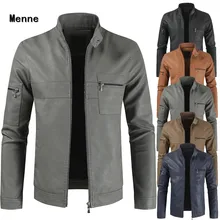 Мужская кожаная куртка, осень,, импортные товары, мужская кожаная куртка на молнии, Повседневная модная однотонная искусственная кожа