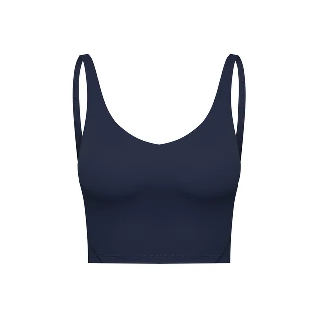 Lulu Fitness Tank Top Women Sports Support Sexy Tight Gym Yoga Vest Buttery Soft Weightless With Removable Chest Pad Custom Logo Dark blue