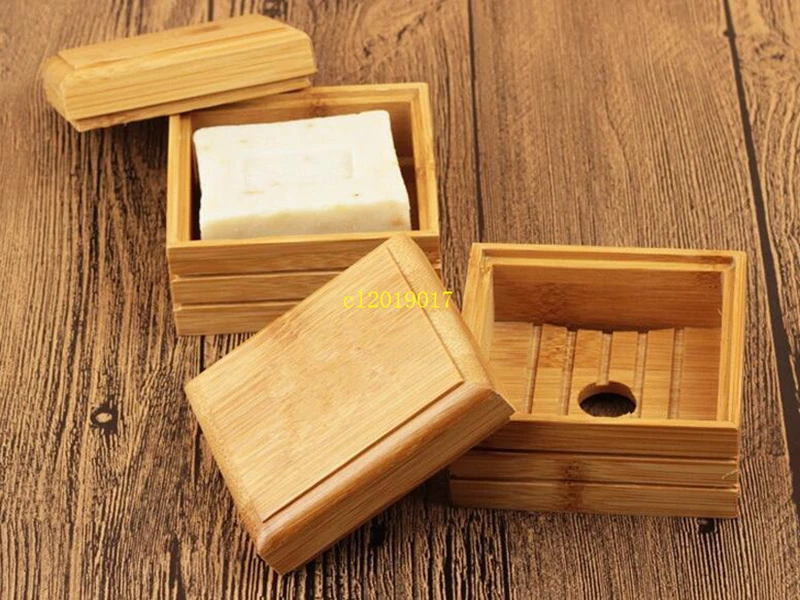 

200pcs/lot Natural Bamboo Soap Dish Wooden Soap Tray Holder Storage Soap Rack Plate Box Container for Bath Shower Plate Bathroom