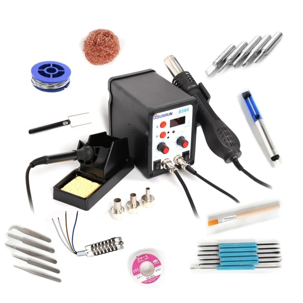 

8586 SMD BGA Rework Soldering Station 2-in-1 Hot Air Blower Gun Cool Air Welding Soldering Iron 8586 858D BGA + Repair Tool