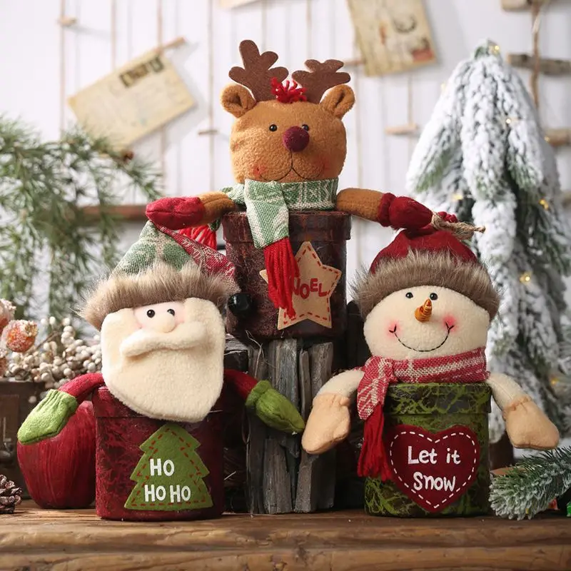 Рождественская кожаная банка для конфет Санта Клаус Снеговик Лось кукла Яблоко коробка для хранения банок подарки держатель украшения 634E