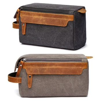 

2 Pcs Men Canvas Shaving Kits Cosmetic Organizer Women Toiletry Bag with Double Compartments Beauty Case Black + Gray