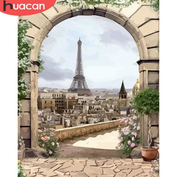 

HUACAN DIY Pictures By Number Scenery Kits Painting By Numbers Tower Drawing On Canvas Hand Painted Paintings Gift Home Decor