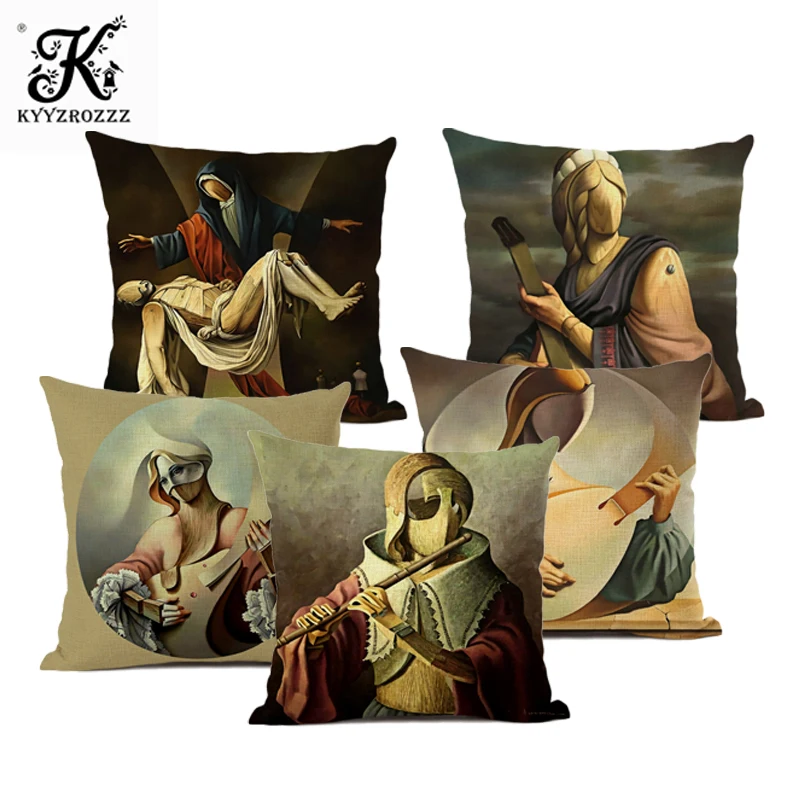 

Art Portrait Cushion Cover Puppet Pattern Pillow 45x45cm Living Room Sofa Decor Pillow Car Office Cafe Bar Accessories