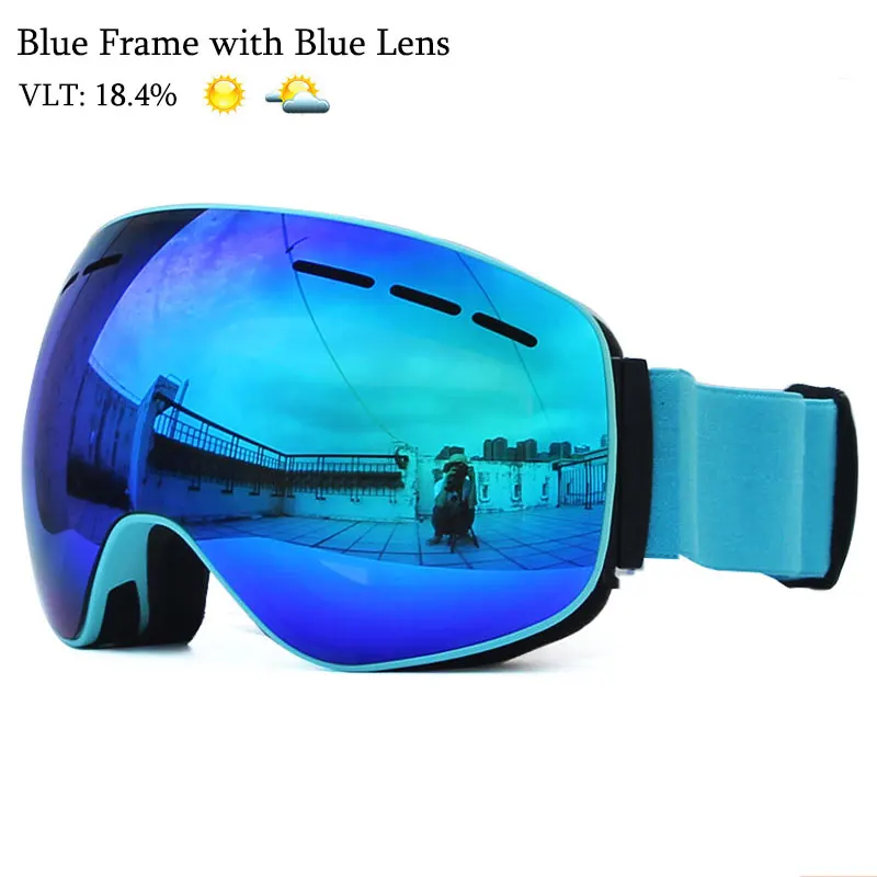 Лыжные очки с магнитными двухслойными линзами, лыжные противотуманные очки UV400, очки для сноуборда для мужчин и женщин, лыжные очки - Цвет: Blue Blue