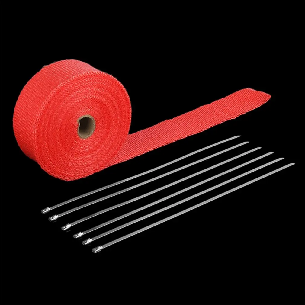 3size 1.5mm*50mm*15m Roll Fiberglass Exhaust Header Fiberglass Heat Wrap Tape With 6 Ties Kit