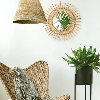 

Wicker Willow Mirror Makeup Mirror Wall Mounted Home Decoration Hanging Ornament XHC88