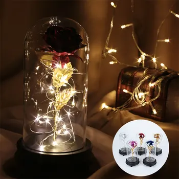 

Eternal Flower Luminous 24K Gold Rose Flower Gold Foil Rose LED Glass Cover Gift Valentine'S Day Party Flowers