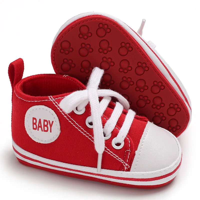 Новые парусиновые классические спортивные кроссовки для новорожденных мальчиков и девочек; обувь для первых шагов; обувь для малышей с мягкой нескользящей подошвой; детская обувь - Цвет: A Canvas red