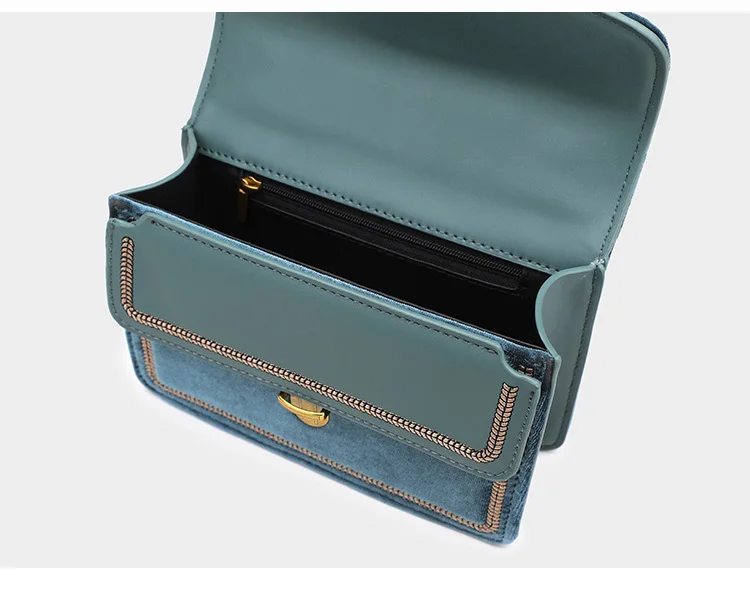 Black Blue Green Luxury Embroidered Velvet Handbag for Women Brand Gold Chain Shoulder Bags Female Small Bee Lock Cross body Bag (8)