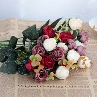 Искусственные цветы♡Роза пион шелковые цветы букет листьев домашний цветочный свадебный садовый декор