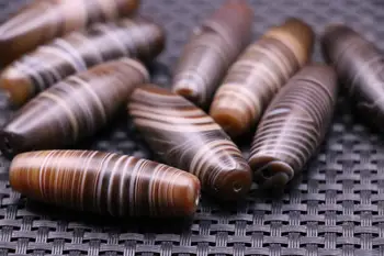 

set of 9 Energy Tibetan Old Agate Natural Ritual Silkworm Lines dZi Bead Amulet 45*15mm