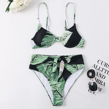 

Sexy Leaf Bathing Suit Women Female Push Up Bikini High Waisted Swimsuit Bandeau Swimwear Women 2020 Biquini Brazilian Bikini