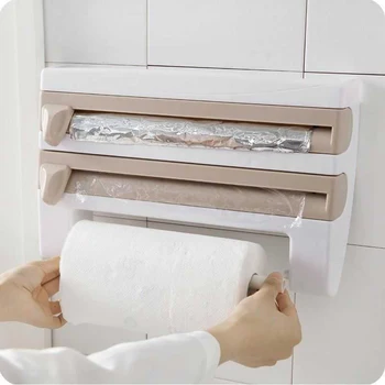 

Multipurpose Shelf Storage Box Paper Holder Plastic Wrap Cutter Dispenser Preservative Film Cutter Kitchen Tool YU-Home