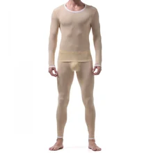 Мужские трусы пижамы наборы с длинным рукавом Формирователи топ+ пенис мешок брюки ультра-тонкий шелк льда женское сексуальное белье костюмы