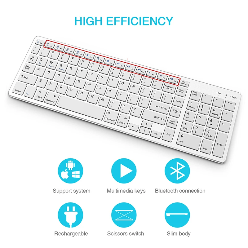 

SeenDa Rechargeable Bluetooth Keyboard for iPad Tablet Laotop Multimmedia Keys Wireless Keyboard for IOS Andriod Ultra Keyboard