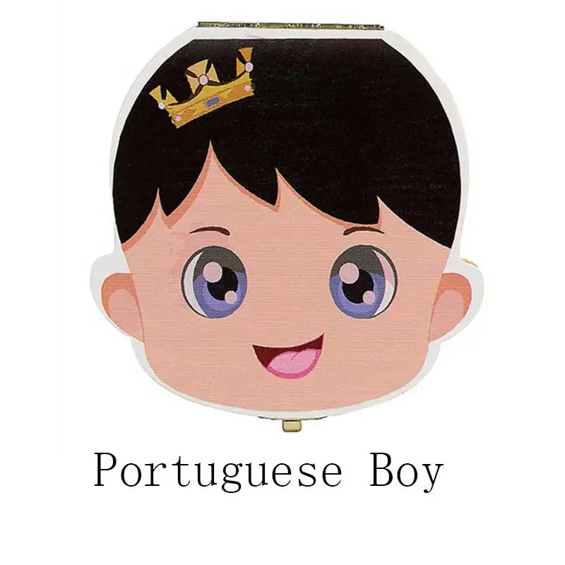 Английский Испанский Русский текст для маленьких мальчиков и девочек упавший зуб Коробка для хранения натуральный деревянный ящик для хранения молочных зубов коллекция Органайзер держатель - Цвет: Portugal boy