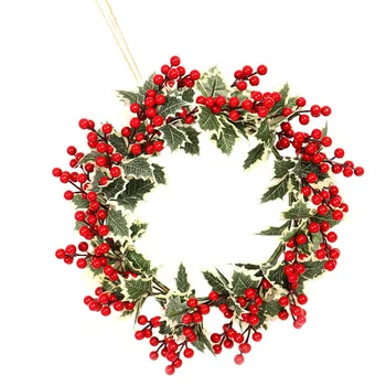 

1pc Christmas Simulation Red Fruit White Border Leaf Decoration Garland Pendant