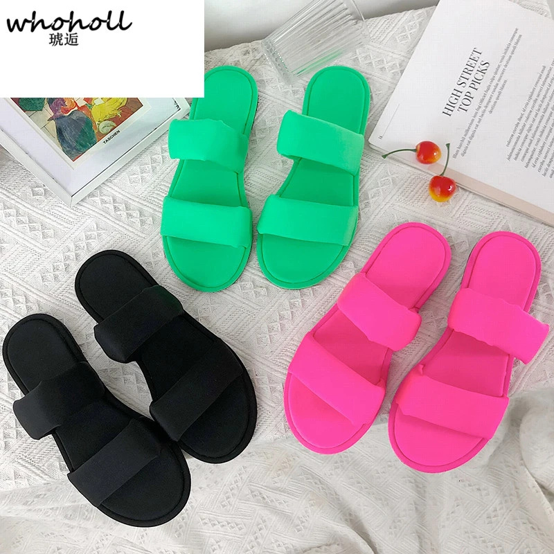 

Summer Beach Flip Flops Women Slippers Female Flats Sandals Outdoor Beach Ladies Wide Feet Shoes 2019 Candy Cotton Slippers