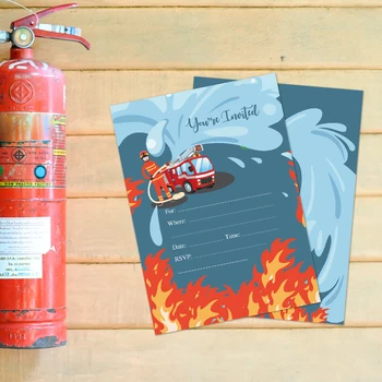 

10pcs Fireman Theme Party Invitations Cards Happy Birthday Party Decorations Baby Shower Firefighter Kids Party Supplies