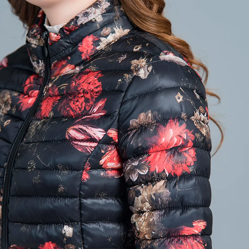 

2019 Winter New Style Fashion Beautiful Printed Slim Fit Short Versatile Long Sleeve with Zipper Stand Collar Warm Cotton-padded