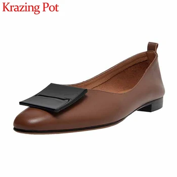 

Krazing Pot genuine leather mixed colors slip on ladies shoes round toe low heels spring daily wear cozy basic women pumps L00