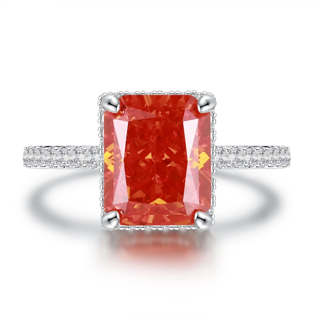 Wong Rain  만든 Moissanite Padparadscha 보석 탄생석 웨딩 약혼 반지 고급 보석 도매