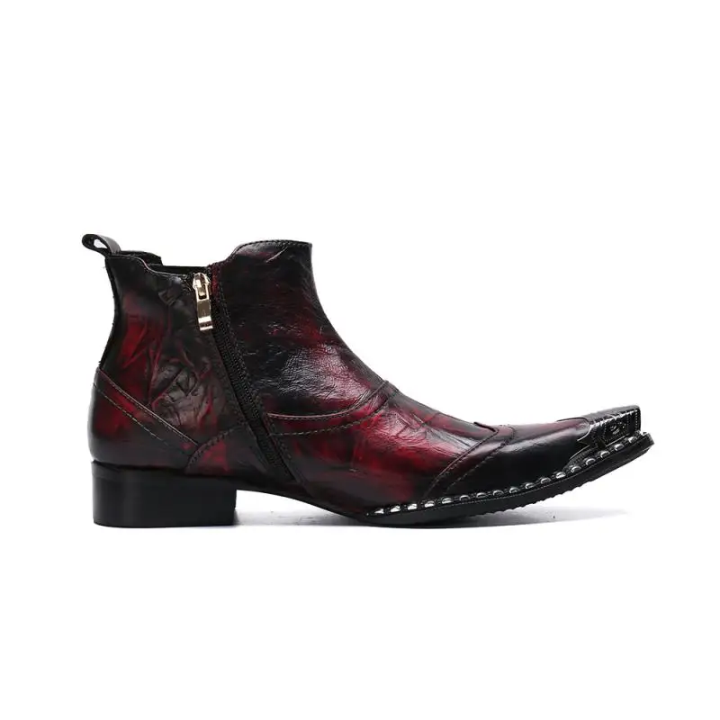 Street Style Luxury Chelsea Ankle Boots Men Metal Pointed Toe Genuine Leather Boots Mens Retro Mixed Colors High Toe Shoes 37-46