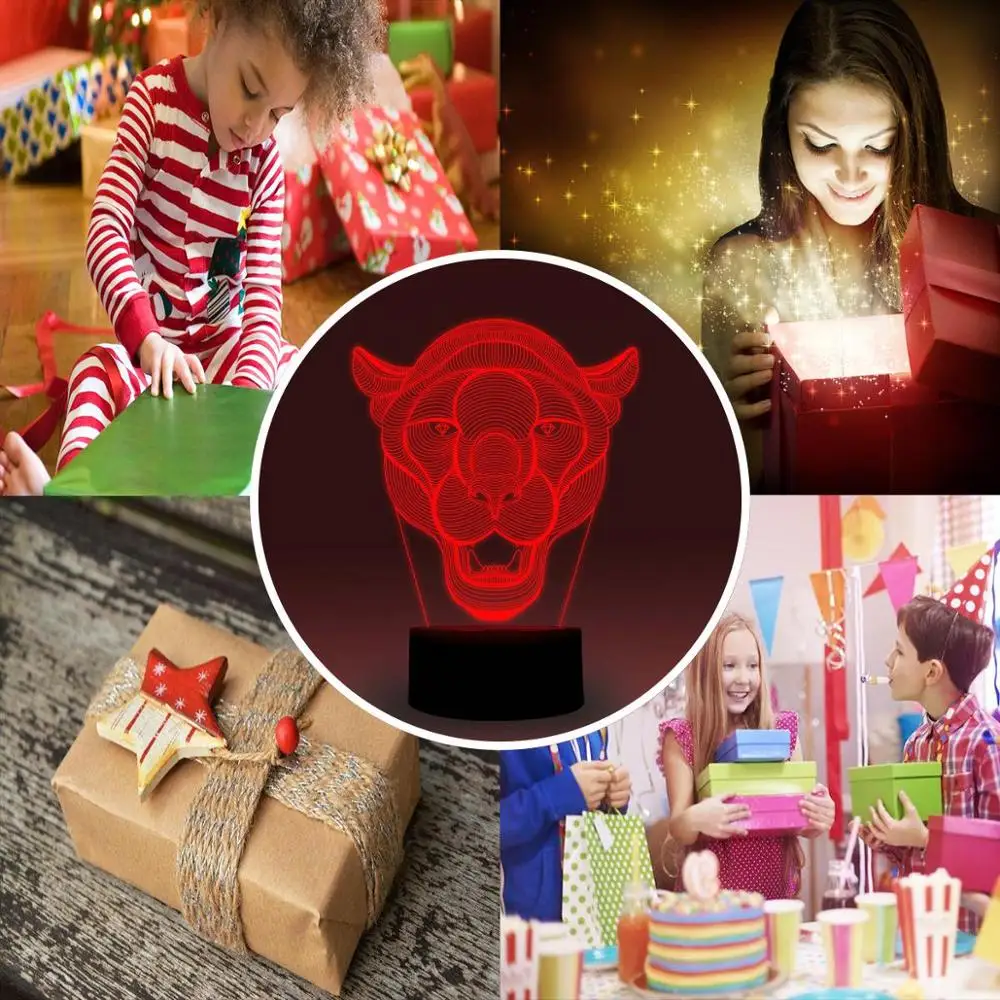 NiteApps 3D леопардовая голова ночник настольная Иллюзия украшение лампа подарок на день рождения приложение/сенсорное управление