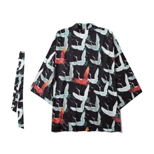 Японское традиционное кимоно кардиган мужчины печатных тонкий длинный халат пальто Haori наряды