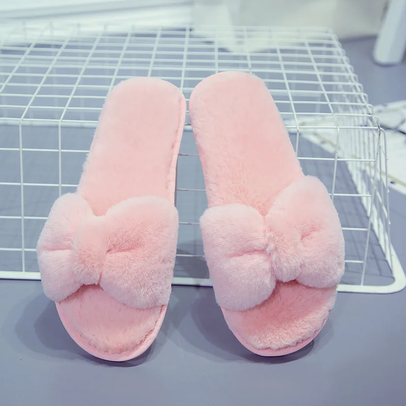 

Fur Slipper Female 2020 New Style Home Interior Flat Anti-slip Floor Slippers Soft Plush Sandals yue zi xie