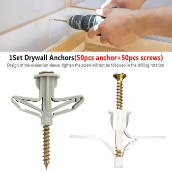 

100pcs Drywall Anchor Kit Self Drilling Drywall Anchor Kit Tapping With Screws Hardware Manual Tool fixed tools