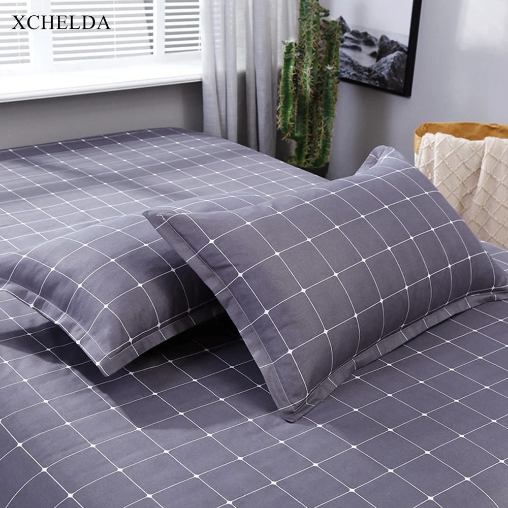Plaid Bedding Set Double Queen King Size Comforter Duvet Cover Bed Sheet set Navy Luxury Cotton Adult linens couple Home Textile