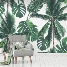Пользовательские 3D Настенные обои тропические большие листья дерева растение фон с тропическим лесом настенная декоративная живопись