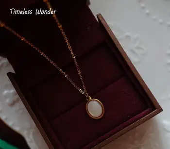 

Timeless Wonder Titanium Geo Oval Shell Chains Necklace Women Stainless Steel Jewelry Gothic Boho Designer Trendy Kpop Ins 6455