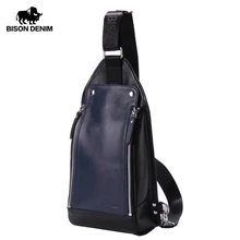 BISON DENIM, натуральная кожа, мужская сумка через плечо, Повседневная нагрудная сумка, Воловья кожа, один плечевой ремень, рюкзак для путешествий, нагрудная сумка N2428
