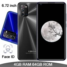 Android 9s quad core 4g ram + 64g rom frente/câmera traseira rosto id 8mp + 13mp smartphones globais 6.72