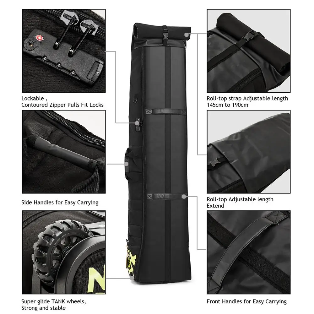XCMAN Snowboard Bag with Wheels and Locker Reinforced Double Padding Perfect for Road Trips Air Plane Travel |